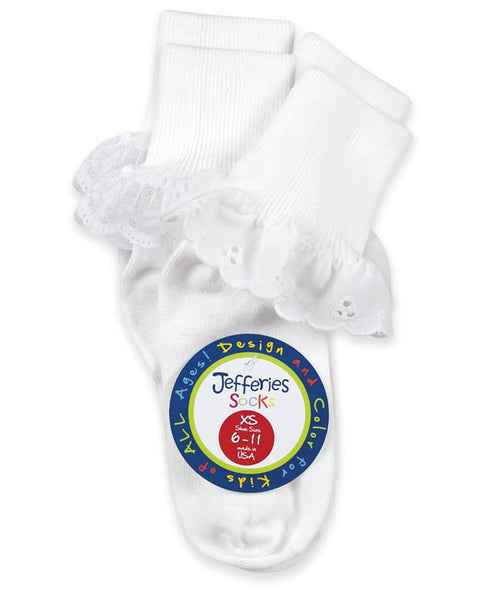 Eyelet and Fancy Lace Turn Cuff Socks - 2 Pair Pack