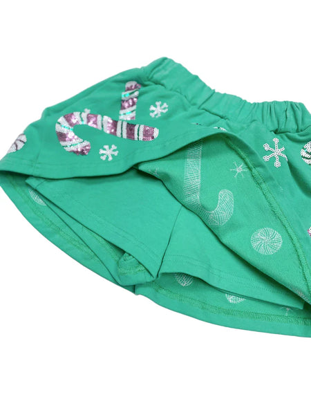 Sequin Candy Cane Teal Skort
