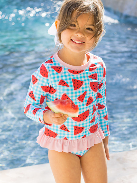 Watermelon Gingham 2 Piece LS Swim