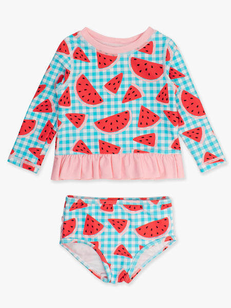 Watermelon Gingham 2 Piece LS Swim