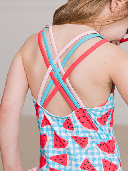 Watermelon Gingham Cross Back Swimsuit