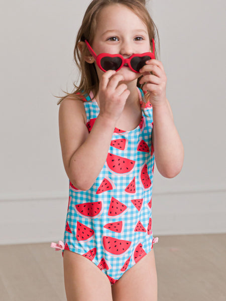 Watermelon Gingham Cross Back Swimsuit