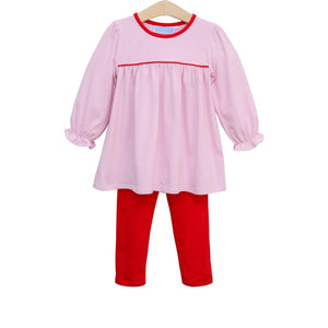 Ellie Pants Set- Light Pink Stripe/Red