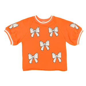 Orange and White Sequin Bows Top