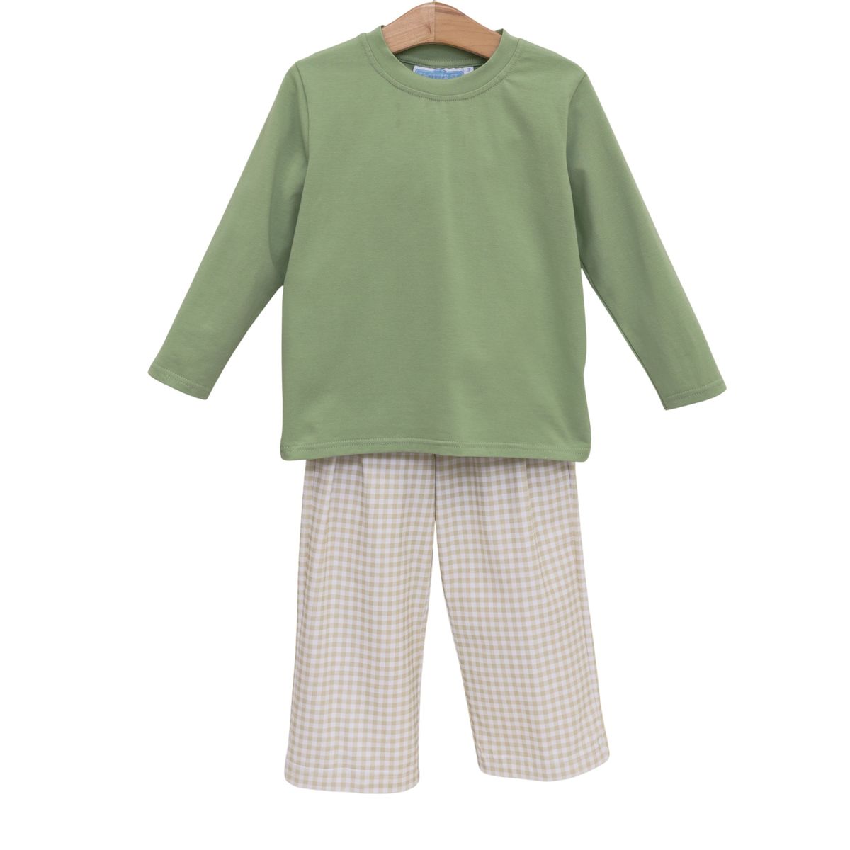 Miller Pant Set- Khaki Gingham/Sage