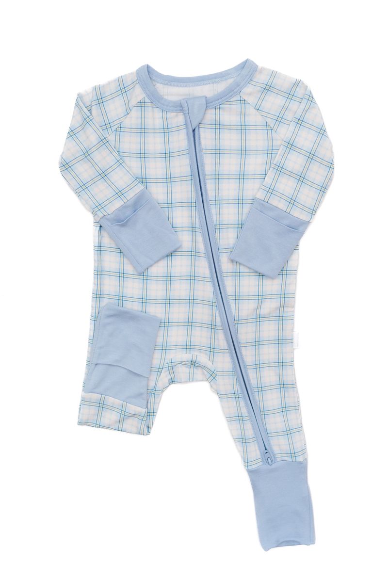 Blue Plaid Sleep Romper