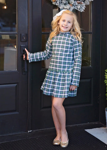 J&L Penelope Green Plaid Dress