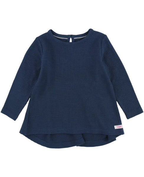 Navy Waffle Knit Bow Back Top