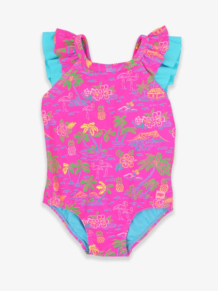 Neon Island Time Ruffle V-Back One Piece