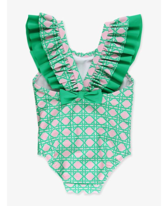 Pink Coastal Cane Bow V-Back One Piece Swimsuit