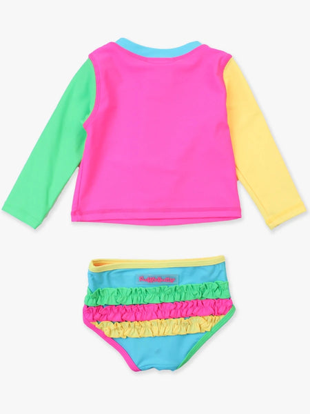 Neon Color LS Zipper Rash Guard 2-Piece