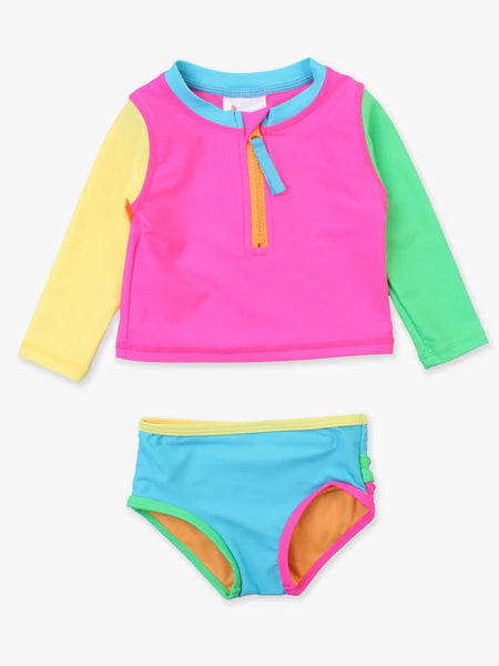 Neon Color LS Zipper Rash Guard 2-Piece