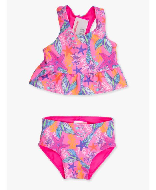 Neon Shimmer Mermaid Reversible Peplum Tankini 2-Piece Swimsuit