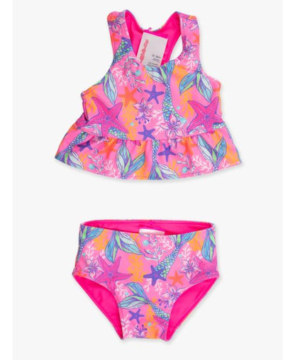 Neon Shimmer Mermaid Reversible Peplum Tankini 2-Piece Swimsuit
