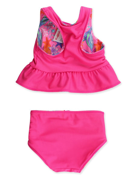 Neon Shimmer Mermaid Reversible Peplum Tankini 2-Piece Swimsuit