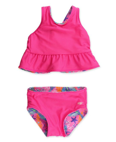 Neon Shimmer Mermaid Reversible Peplum Tankini 2-Piece Swimsuit