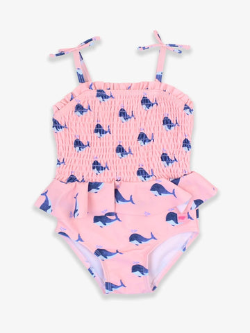 Pink Whale Peplum Smocked Swim