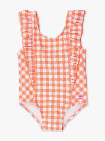 Orange Gingham Waterfall One Piece