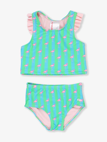 Neon Flamingo Stripe Racerback Tankini