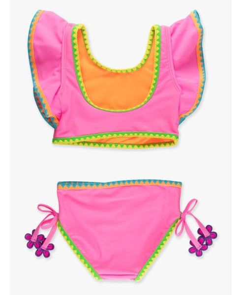 Neon Pink Crochet Detail Butterfly Tankini 2-Piece Swimsuit