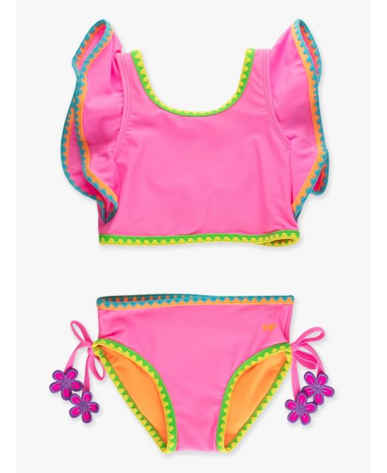 Neon Pink Crochet Detail Butterfly Tankini 2-Piece Swimsuit