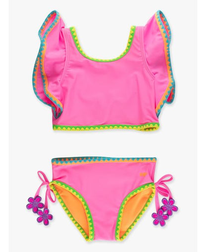 Neon Pink Crochet Detail Butterfly Tankini 2-Piece Swimsuit
