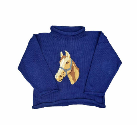 Navy Roll Neck Horse Sweater