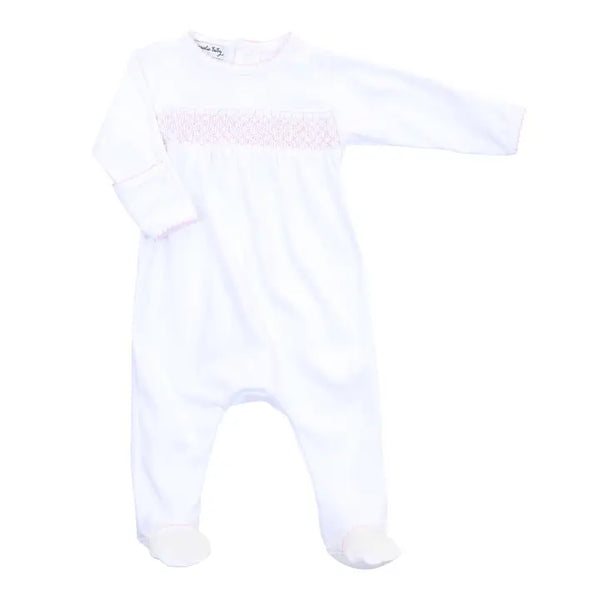 White with Pink Trim Smocked Footie