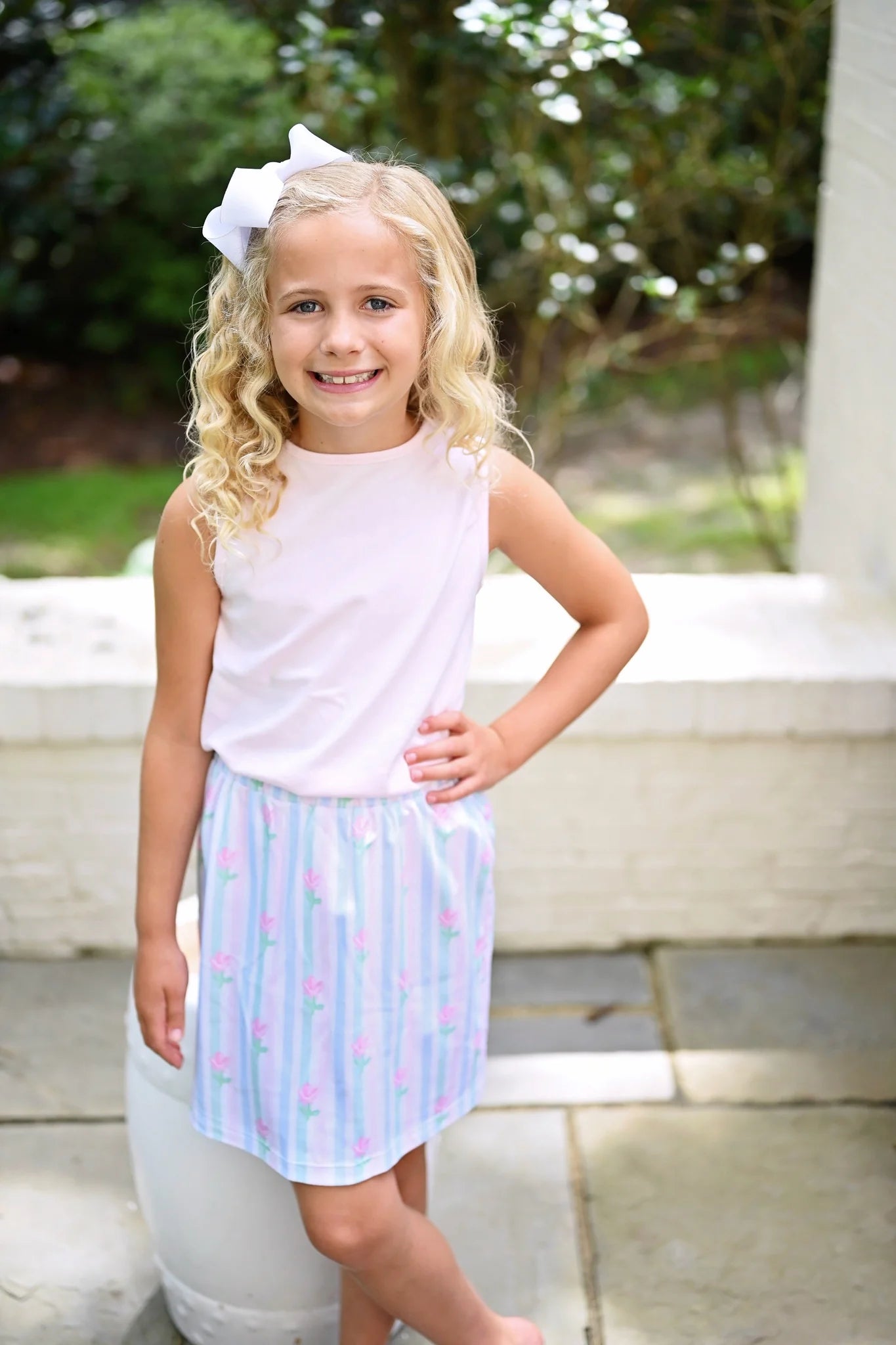 Floral Pastel Stripe Sage Skirt Set