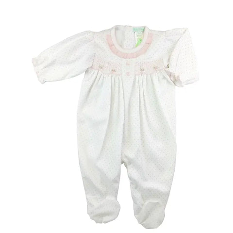 Pink Dots Hand Smocked Pima Cotton Baby Footie