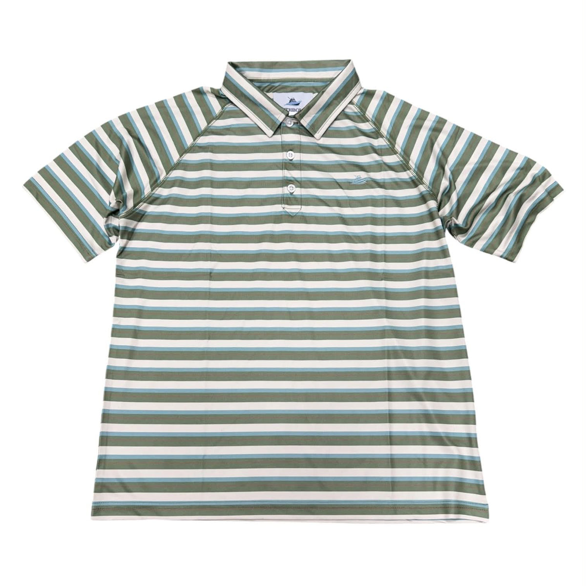 Southbound Cedar Green Striped Performance Polo