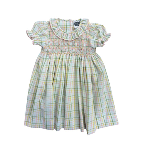 Bow Smocked Geo Plaid Dress