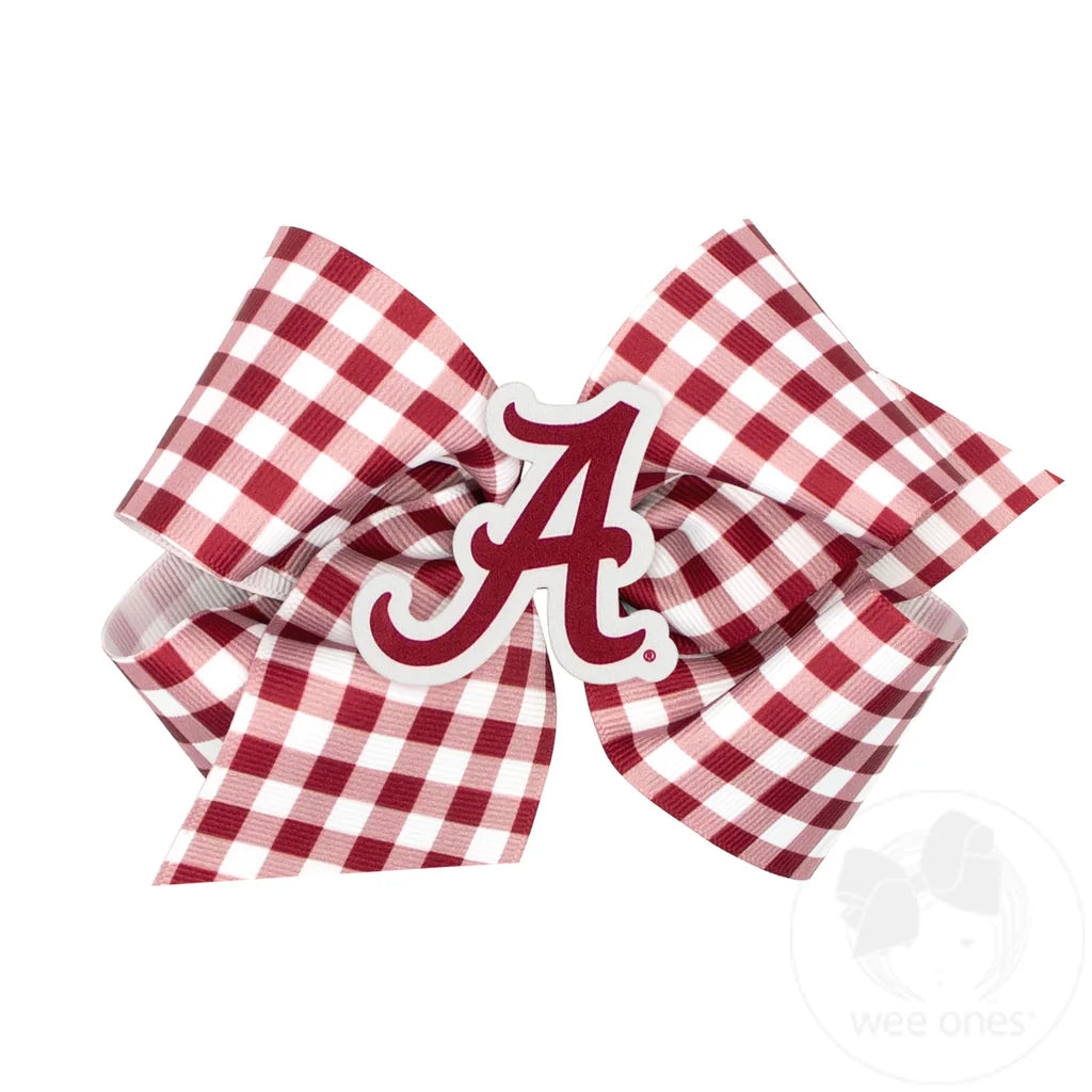 King Collegiate Gingham Hair Bow with Logo Patch