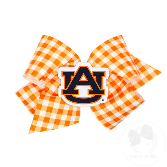 King Collegiate Gingham Hair Bow with Logo Patch