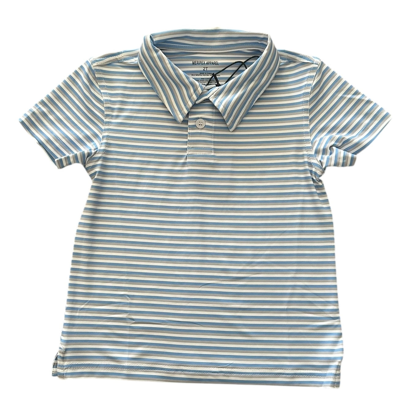 Blue/Gray Striped Performance Polo