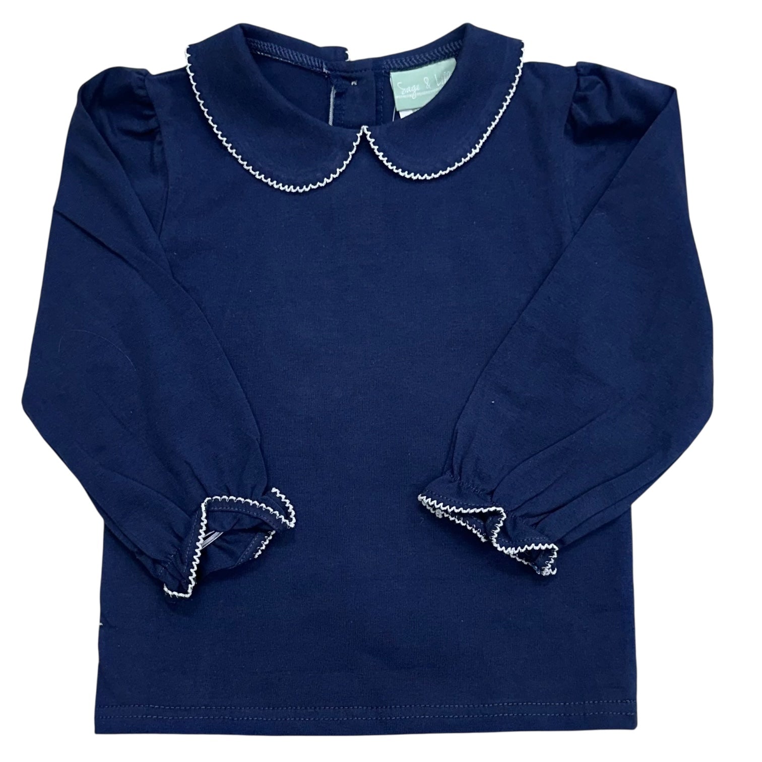 Navy Picot Trim Peter Pan Top