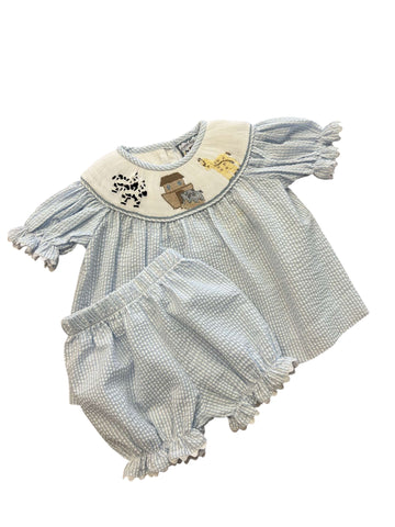 Noah's Ark Smocked Bloomer Set