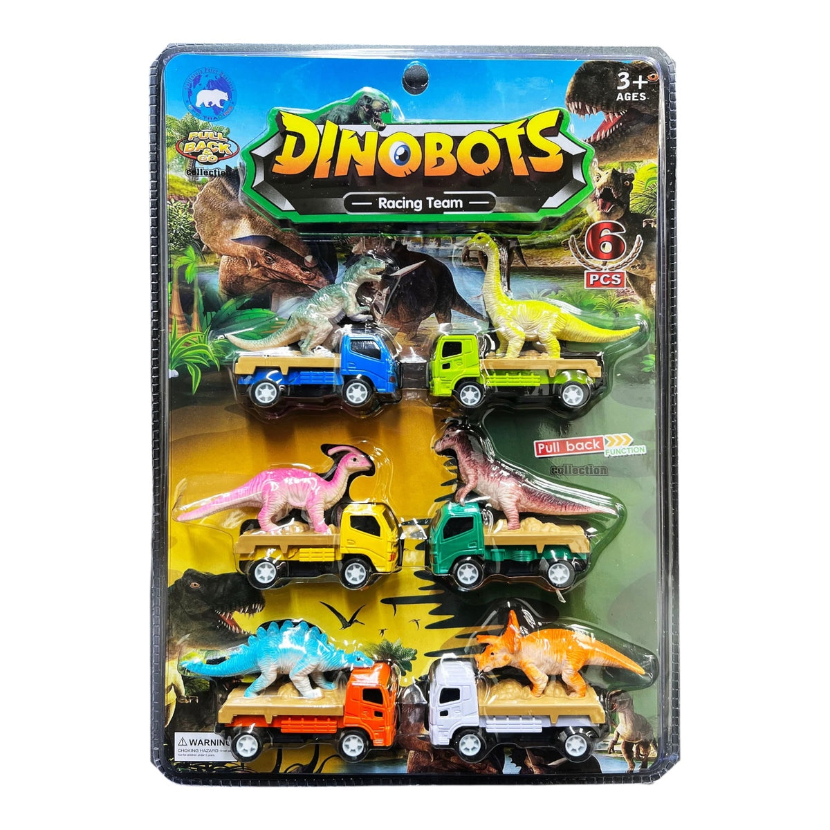 6 PC Dino Pull Back Car Set