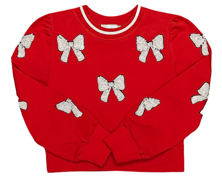 Sequin Red & White Bow Sweatshirt