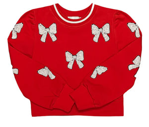 Sequin Red & White Bow Sweatshirt
