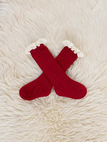 Red Lace Trim Knee Socks