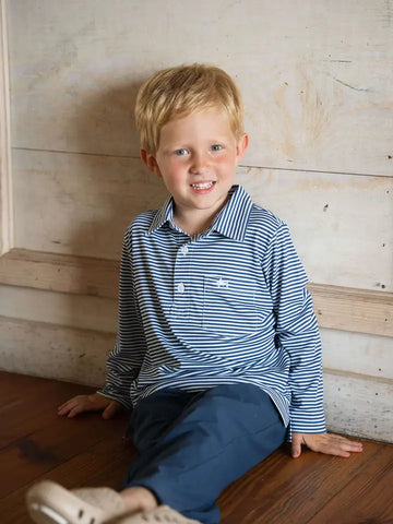 Inshore Boys Performance Polo Ls Navy Stripe