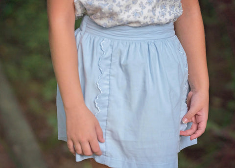 Blue Cord Scalloped Skirt