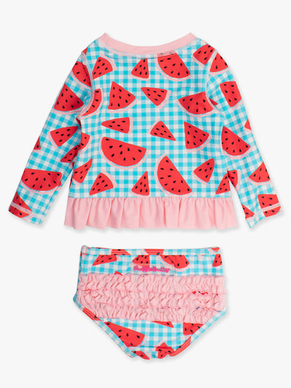 Watermelon Gingham 2 Piece LS Swim