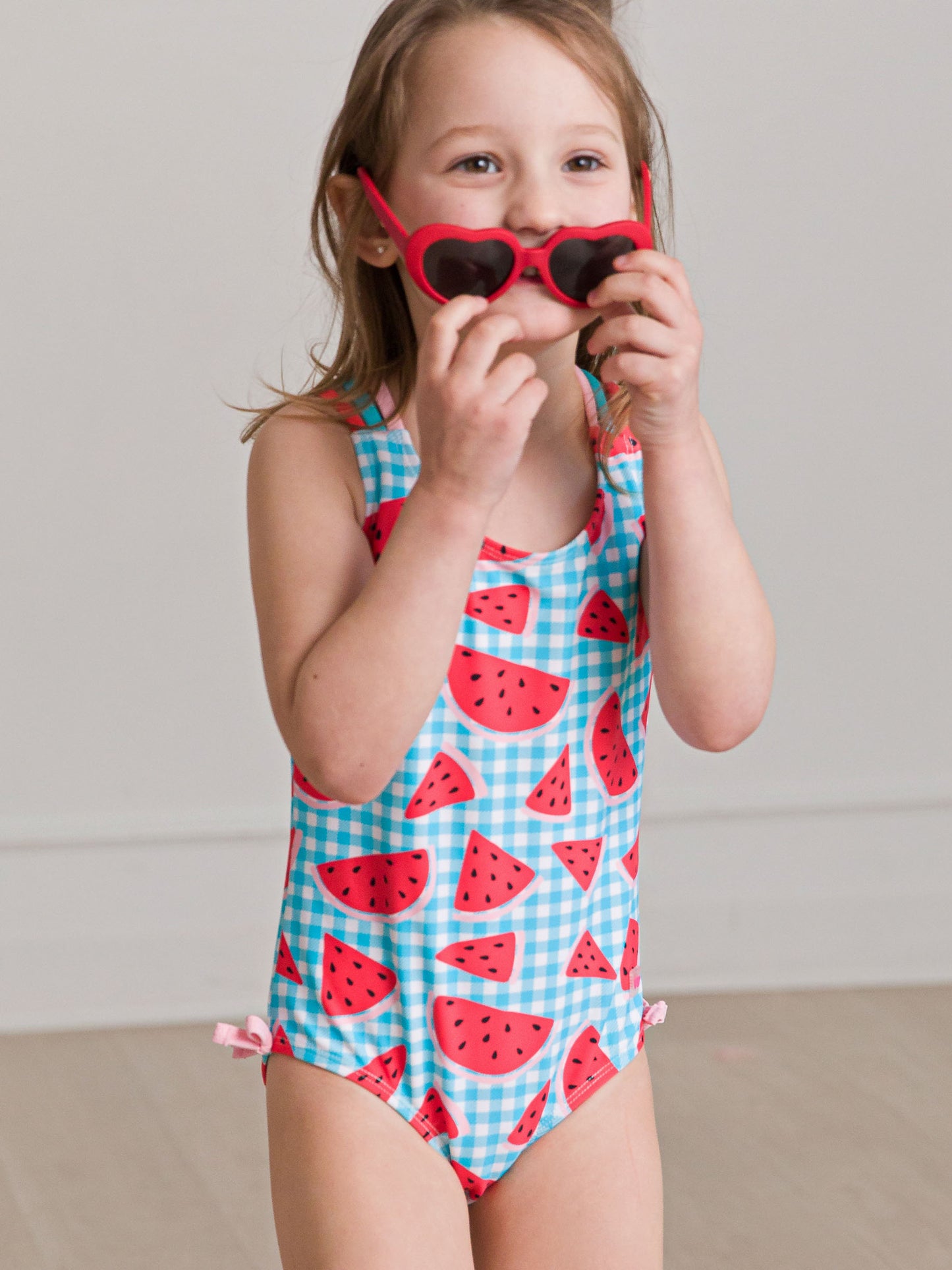 Watermelon Gingham Cross Back Swimsuit