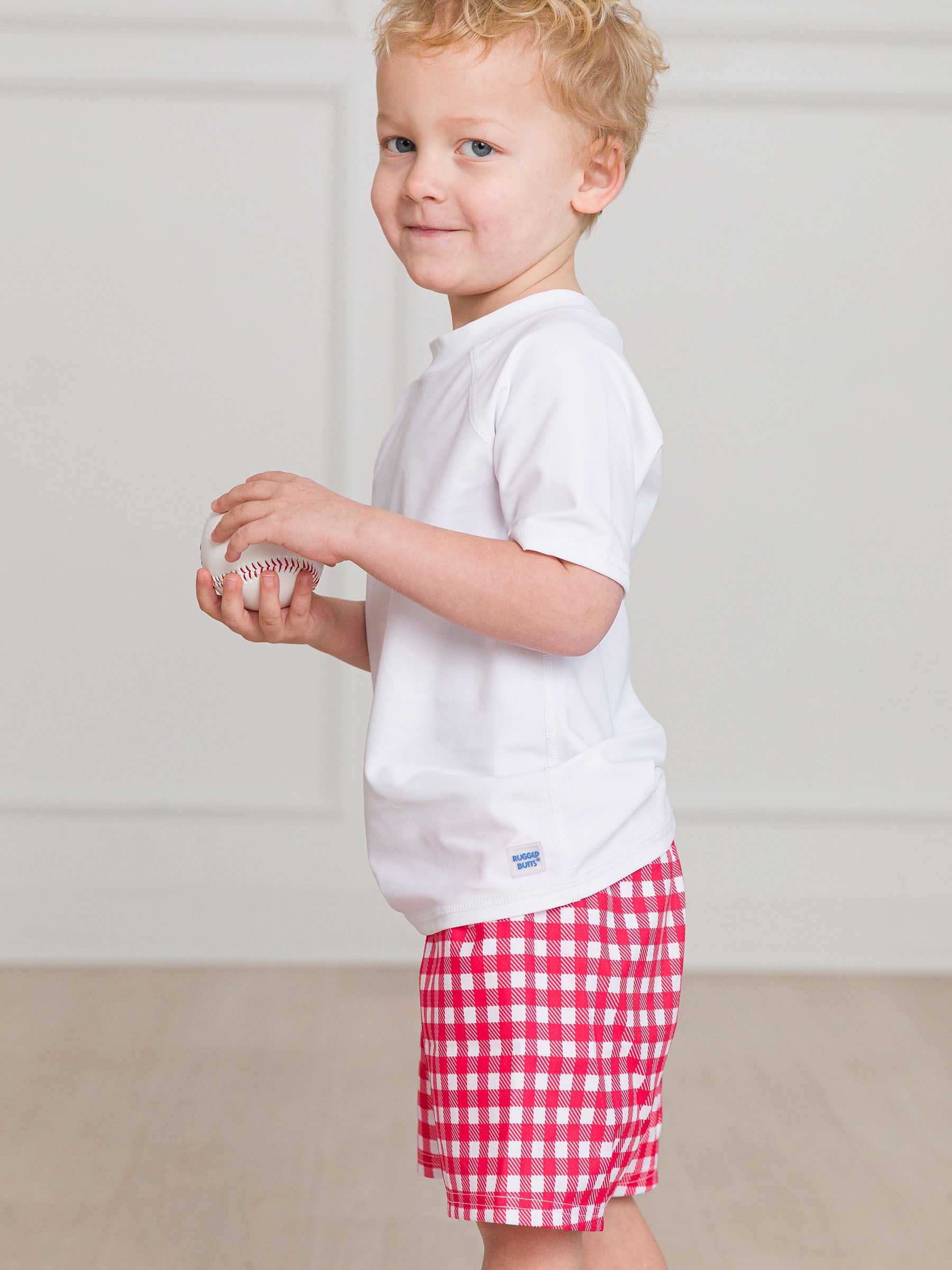 Red Gingham Swim Trunks