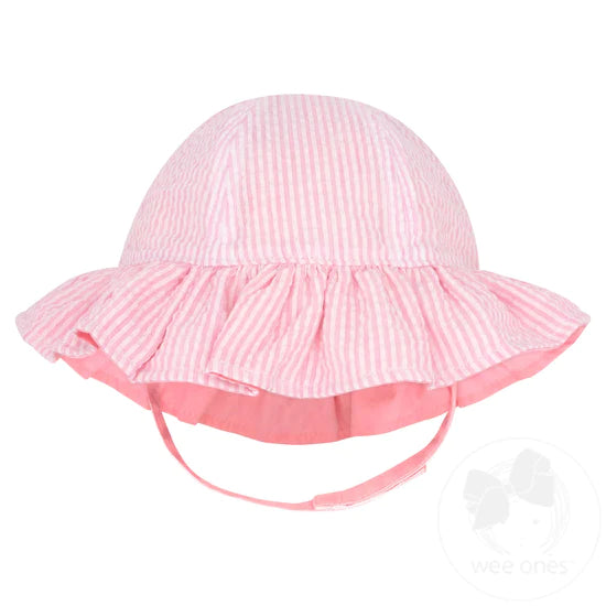 Girls Reversible Ruffle Brim Seersucker Sun Hat
