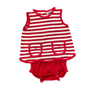 Red Striped Scalloped Bloomer Set
